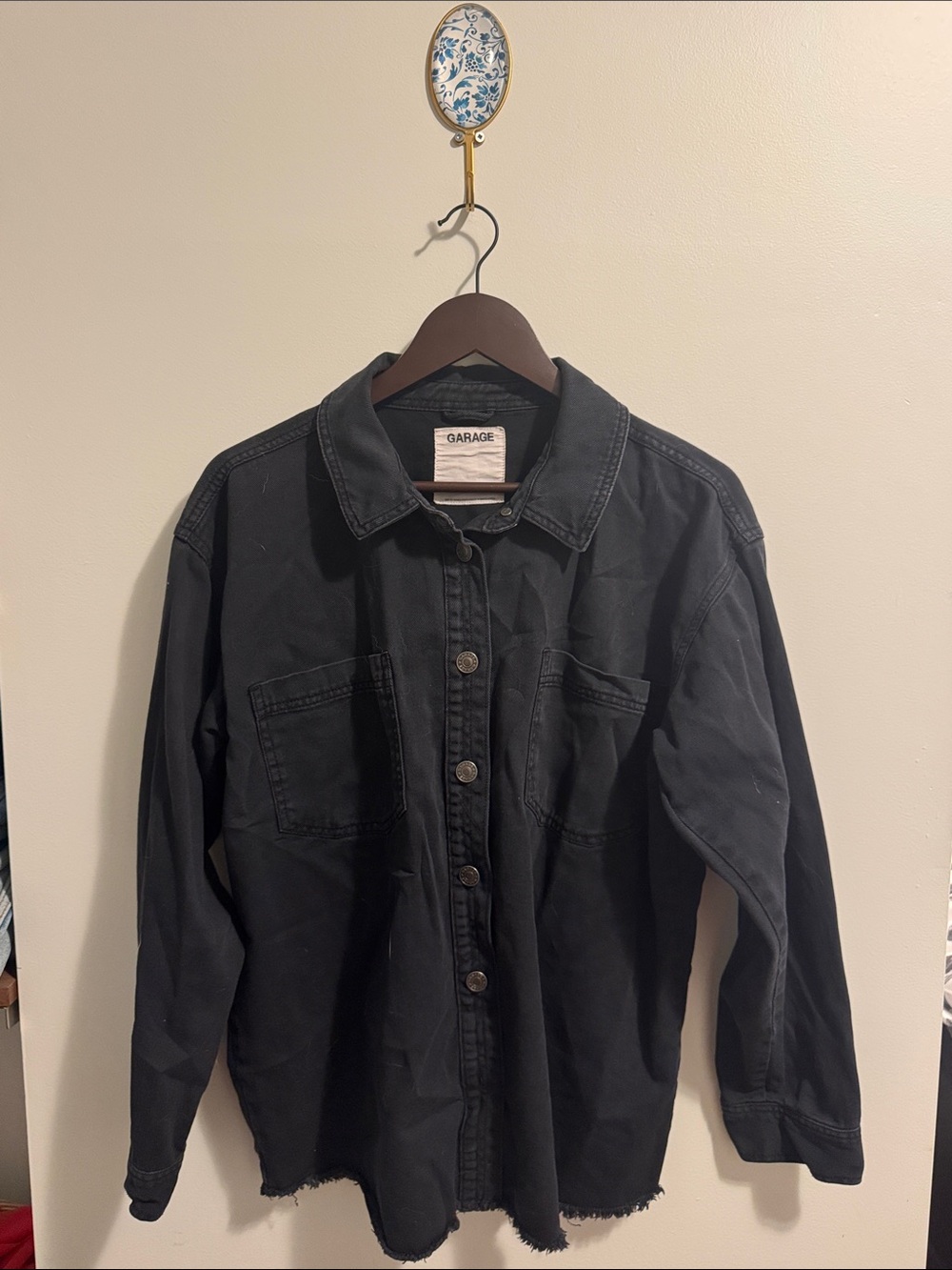 Garage Black Button-Front Utility Jacket with Patch Pockets